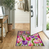Vintage Pink Purple Tulip Floral Area Rug
