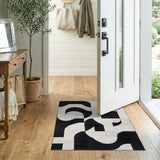Black and White Black White Curved Geometric Area Rug