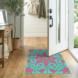 Vibrant Teal Pink Floral Mandala Area Rug