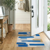 Blue Gold Brushstroke Geometric Area Rug