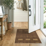 Tan Block Geometric Woven Rug in Brown