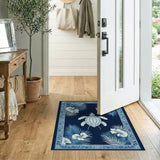 Navy Sea Turtle Hibiscus Palm Area Rug