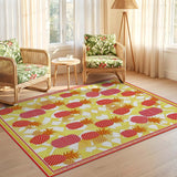 ODIKA Washable Tropical Pineapple Red & Yellow Geometric Low Pile Area Rug