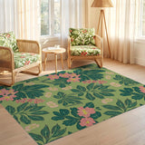 ODIKA Sage Green Botanical Floral Washable Area Rug - Low Pile Non-Slip & Robot Vacuum Friendly Floor Decor