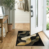 Gold Flowing Waves Abstract Area Rug