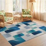 ODIKA Washable Blue Abstract Geometric Rug, Low Pile Non-Slip Modern Area Rug
