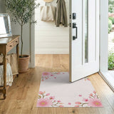 Pink Pink Cherry Blossom Floral Border Rug