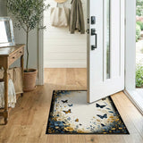 Elegant Blue Butterfly Floral Gold Frame Rug