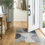 Gold Circle Abstract Area Rug in Grey Teal