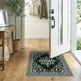 Ornate Dark Green Medallion Area Rug