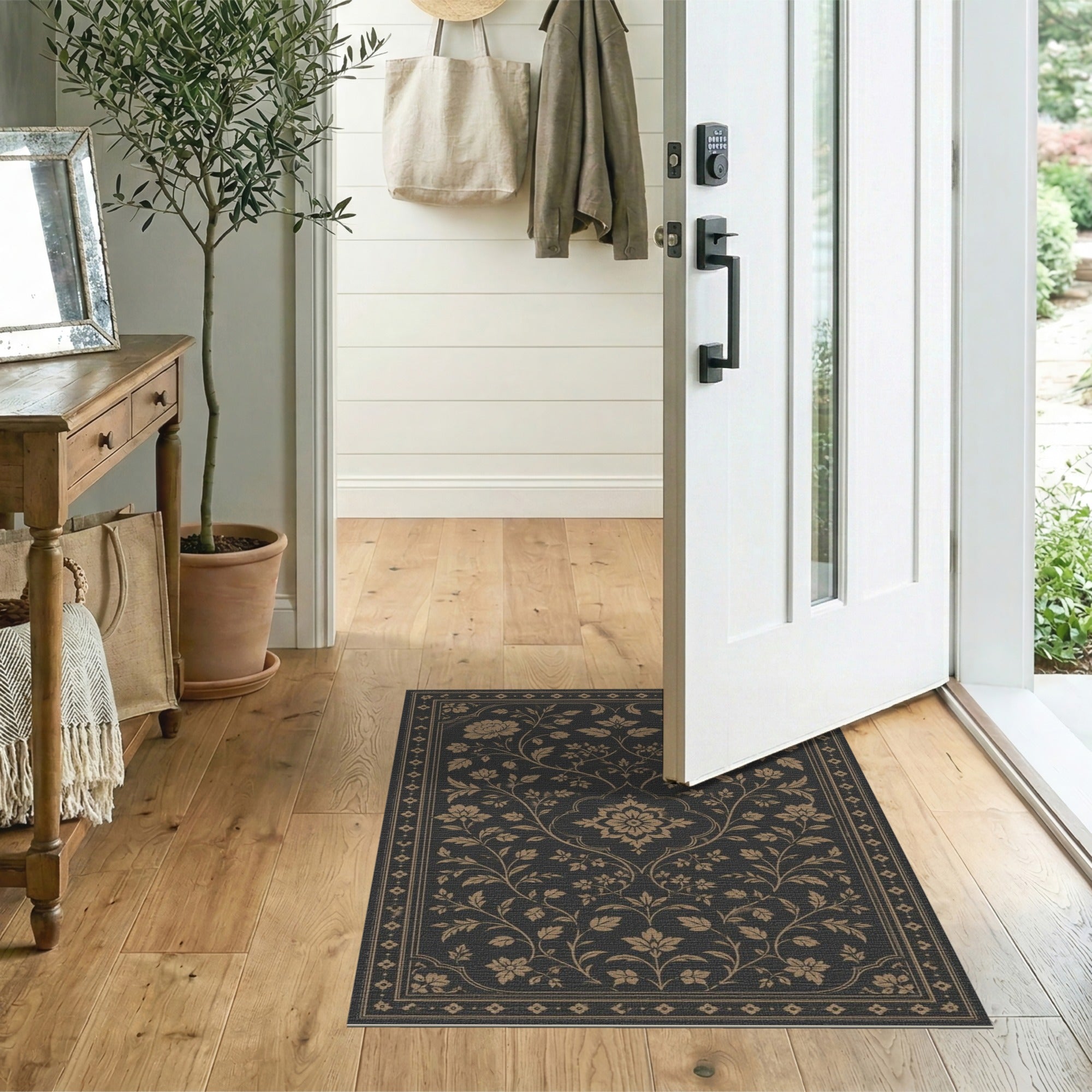 Black Floral Persian Area Rug