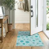 Teal Daisy Floral Pattern Area Rug