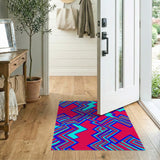 Vibrant Red Teal Geometric Zigzag Area Rug