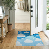 Blue and Teal Whimsical Clouds Stars Blue Kids Area Rug