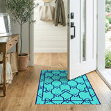 Blue and Teal Teal Geometric Interlock Area Rug