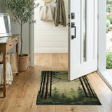 Rustic Farmhouse Pine Forest Silhouette Area Rug