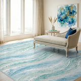 Blue Ocean Waves Coastal Area Rug