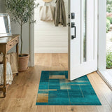 Blue and Teal Teal Gold Geometric Modern Area Rug