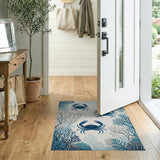 Teal Crab Coral Coastal Area Rug