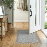 Ornate Blue Acanthus Leaf Vintage Area Rug