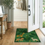 Green Jungle Safari Kids Area Rug with Giraffes Lion