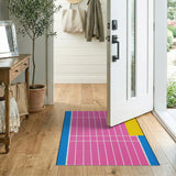 Vibrant Pink Blue Yellow Grid Area Rug