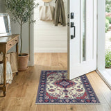 Traditional Persian Medallion Area Rug in Navy, Red Cream