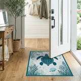 Coastal Beach Sea Turtle Teal Coastal Area Rug