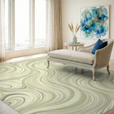 Green Swirl Wave Area Rug