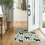 Kudu Antelope Green Leaf Silhouette Rug