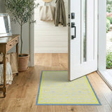 Vibrant Yellow Geometric Area Rug with Blue Border