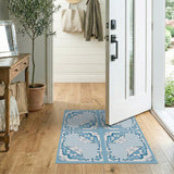 Blue White Floral Tile Pattern Area Rug
