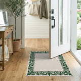 Ornate Green Floral Vine Border Area Rug
