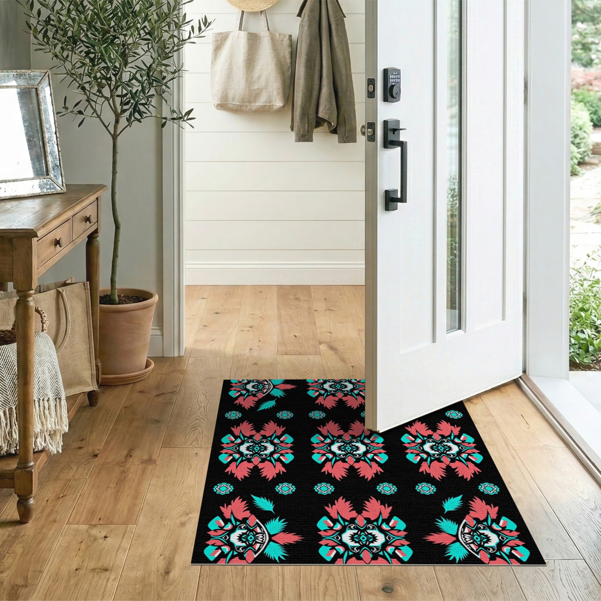 Heritage Tribal Feather Mandala Rug in Teal Pink