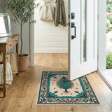 Ornate Teal Peacock Feather Persian Rug