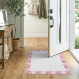 Playful Pink Elephant Border Kids Rug