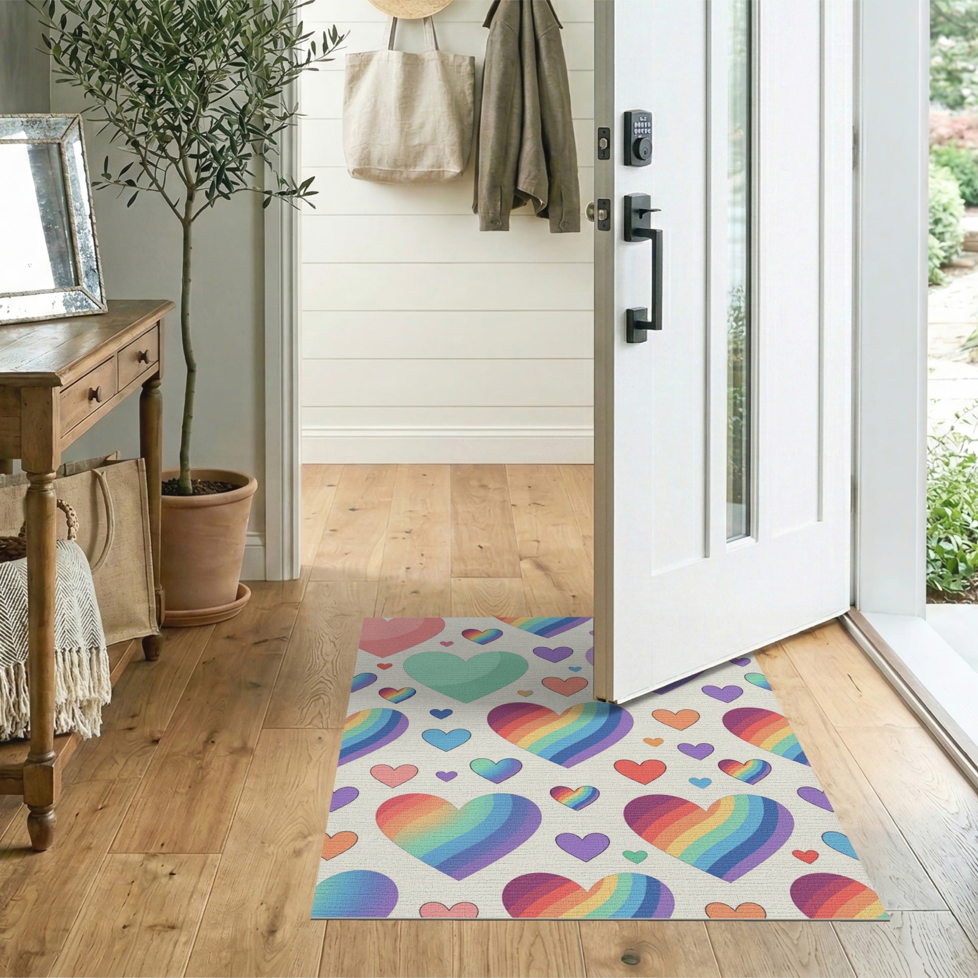 Rainbow Hearts Playful Area Rug