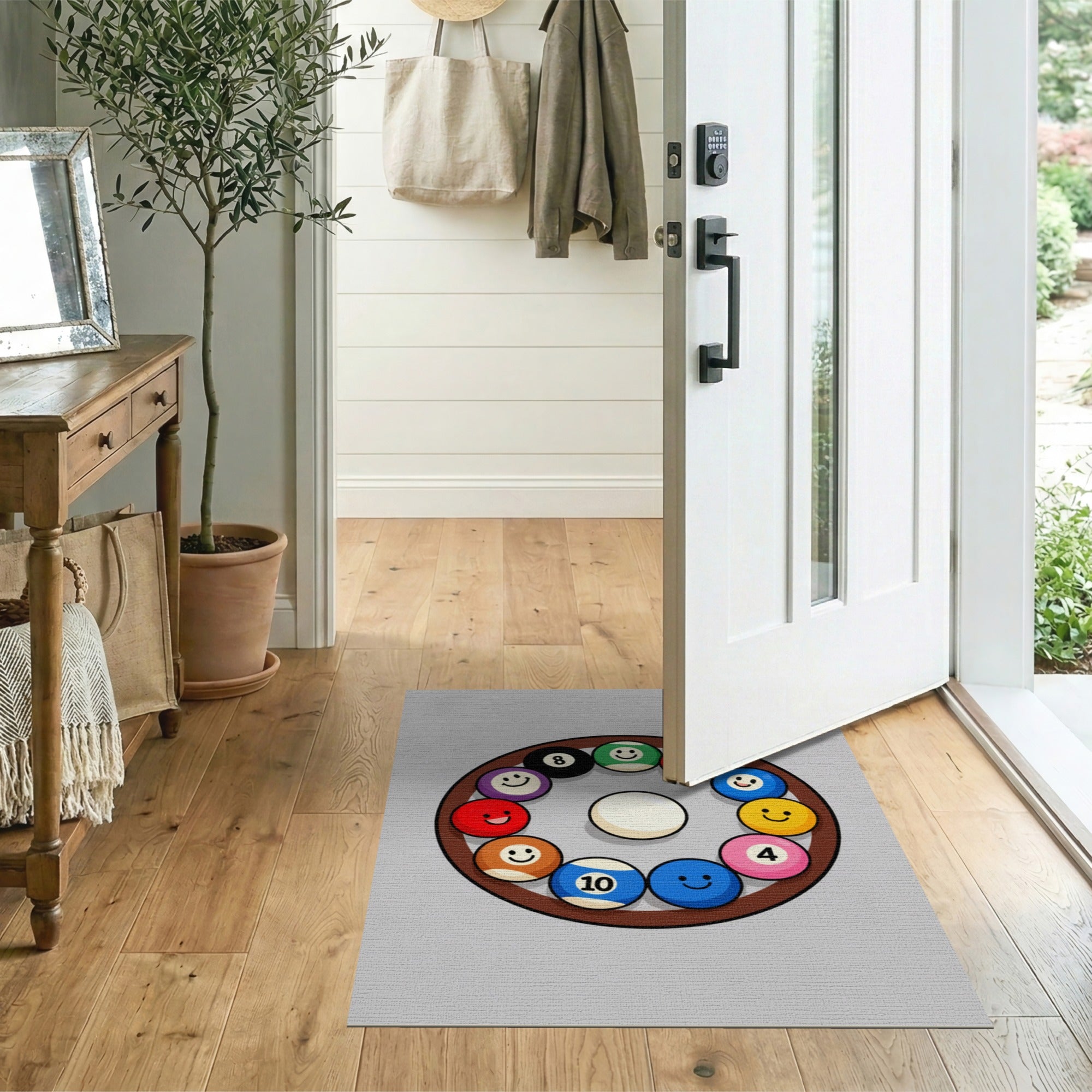 Smiley Pool Balls Cartoon Area Rug