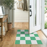 Mint Green Textured Checkered Area Rug