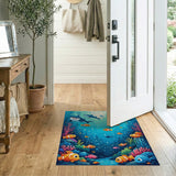 ODIKA Cartoon Ocean Shark & Clownfish Washable Area Rug - Low Pile Non-Slip Kids Playroom Decor