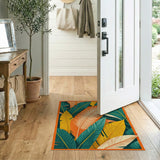 Vibrant Palm Leaf Area Rug in Orange and Teal