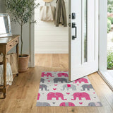 Playful Pink Grey Elephant Kids Area Rug