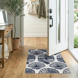 ODIKA Navy Blue Abstract Fan Washable Rug - Low Pile Non-Slip Area Rug