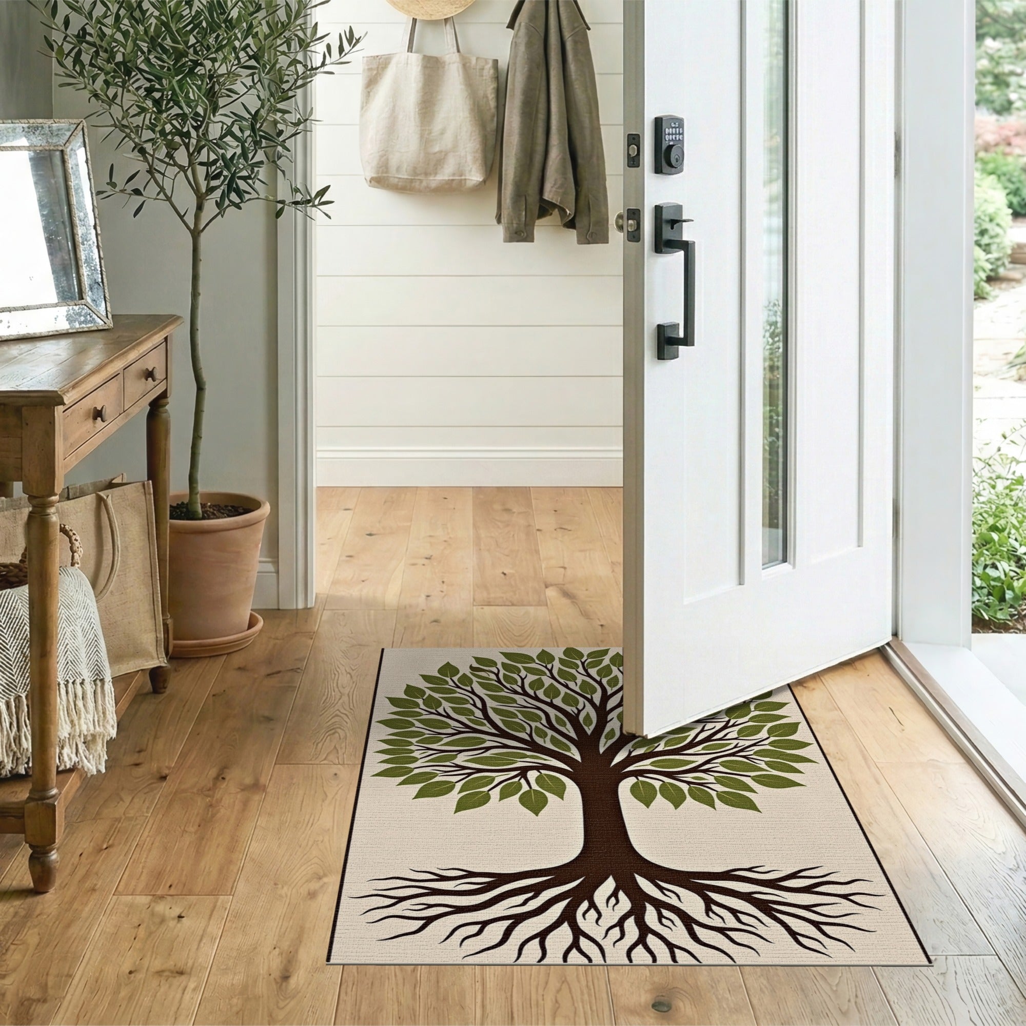 Tree of Life Green Area Rug with Roots