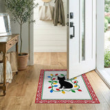 Festive Black Cat with Colorful Christmas Lights Rug