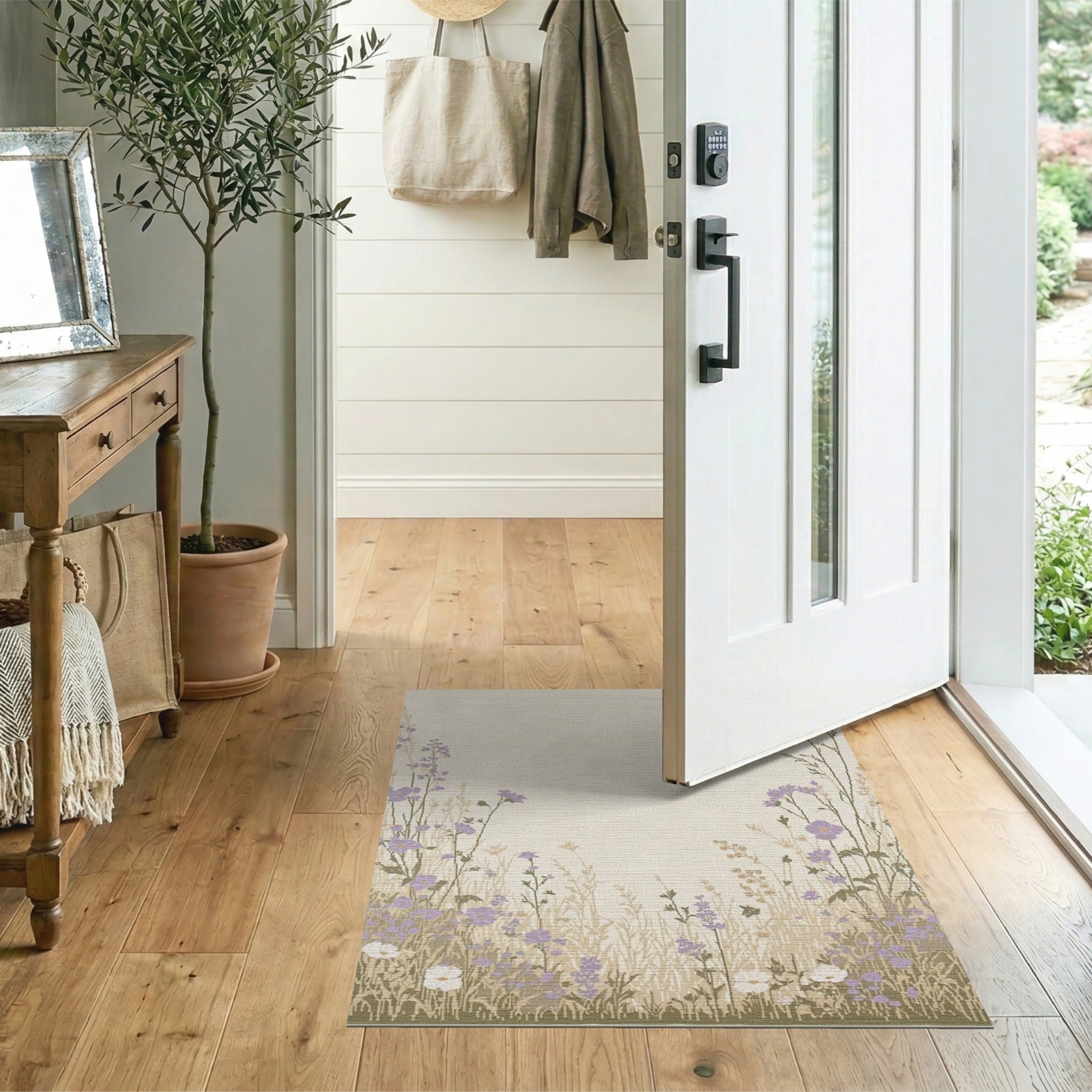 Purple Wildflower Meadow Beige Area Rug