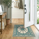 Traditional Persian Blue and Teal Teal Medallion Traditional Persian Area Rug