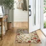 Pink Vintage Peony Floral Border Area Rug