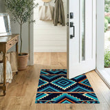 Teal Navy Geometric Southwestern Area Rug