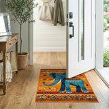 Turquoise Elephant Heritage Tribal Area Rug